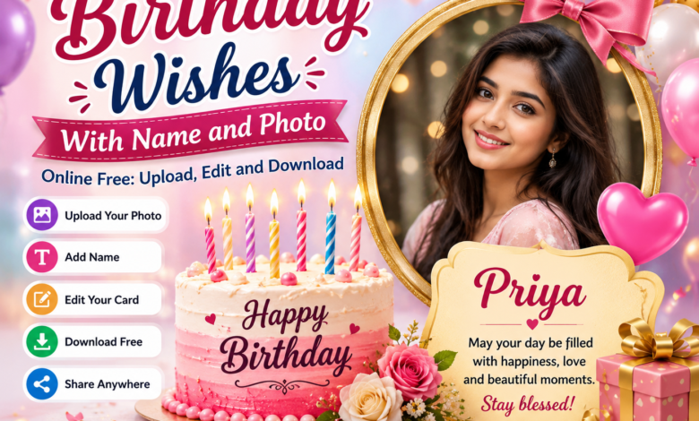 Birthday Wishes With Name and Photo online free upload edit and download birthday card