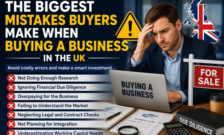 Biggest mistakes buyers make when buying a business in the UK, including poor research, weak due diligence, overpaying, and legal risks