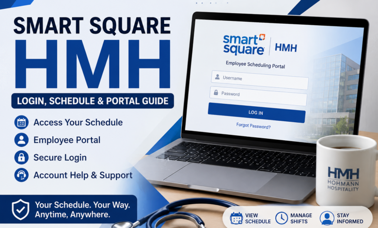 Smart Square HMH login guide showing employee scheduling portal, secure access, schedule management and account support