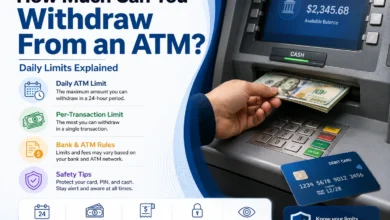ATM withdrawal limit guide showing daily limits, per-transaction limits, bank rules, fees, and cash withdrawal safety tips