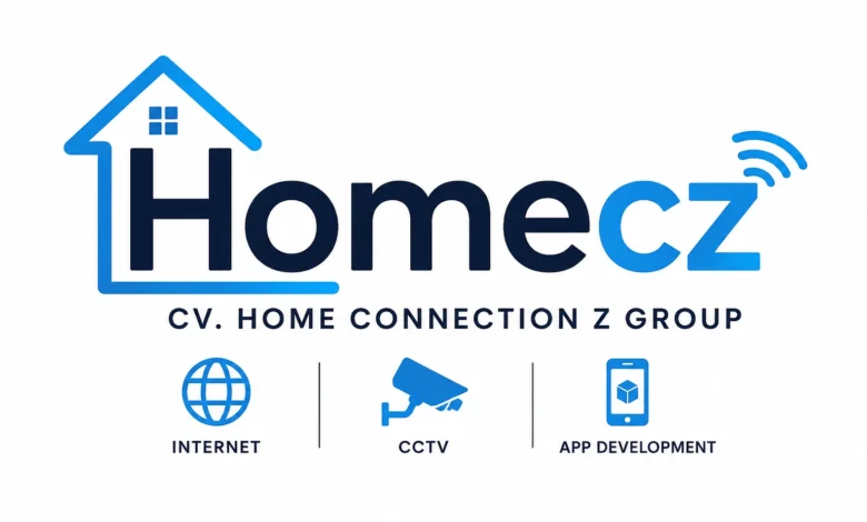 Home internet router, CCTV camera and mobile application representing Homecz services