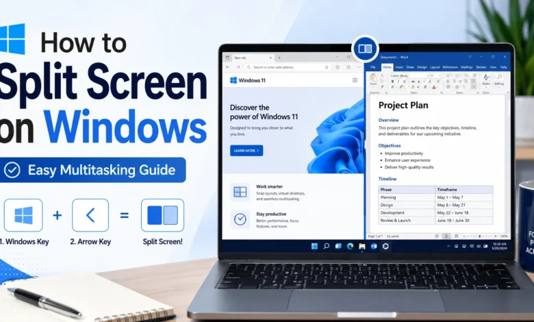 Two applications displayed side by side using split screen on a Windows computer