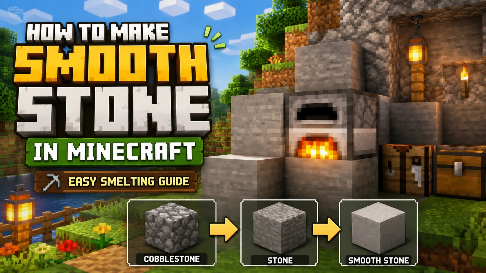 Minecraft furnace tutorial showing how to make smooth stone from cobblestone and stone