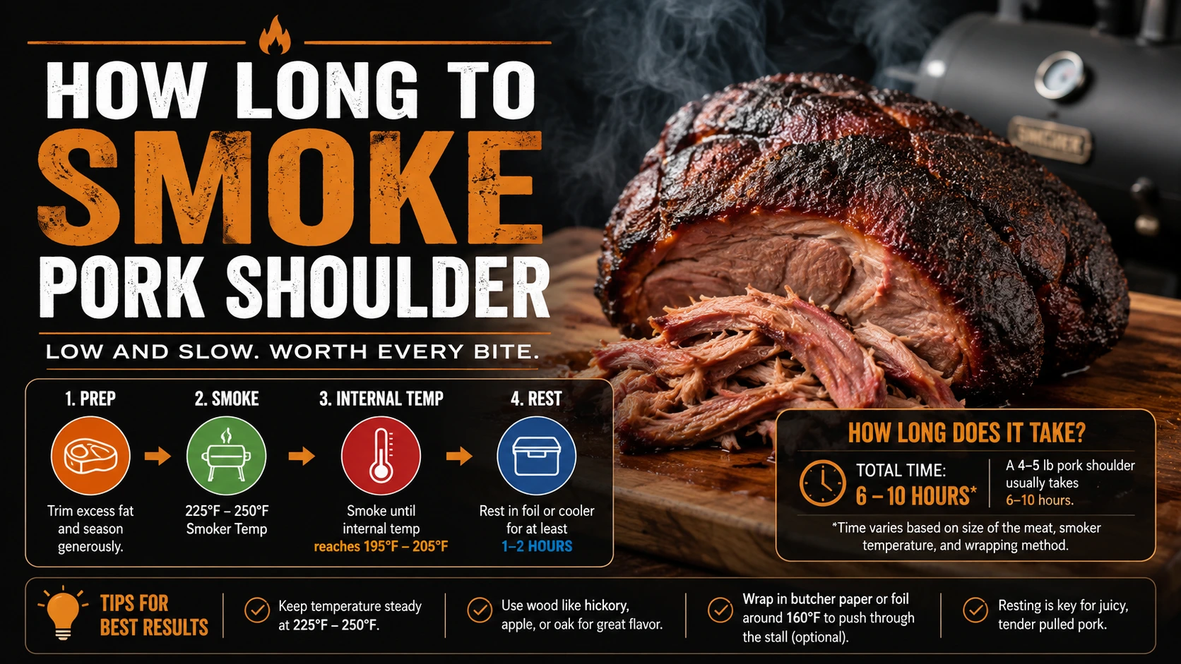 How long to smoke pork shoulder with BBQ cooking time and temperature guide