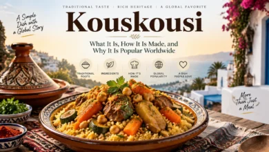 Kouskousi featured image showing traditional dish with ingredients, preparation style, cultural heritage, and global popularity