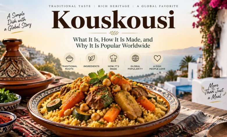 Kouskousi featured image showing traditional dish with ingredients, preparation style, cultural heritage, and global popularity
