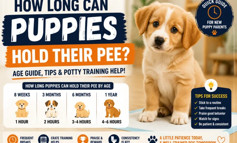 How long can puppies hold their pee guide showing puppy potty training tips and age-based bladder control information