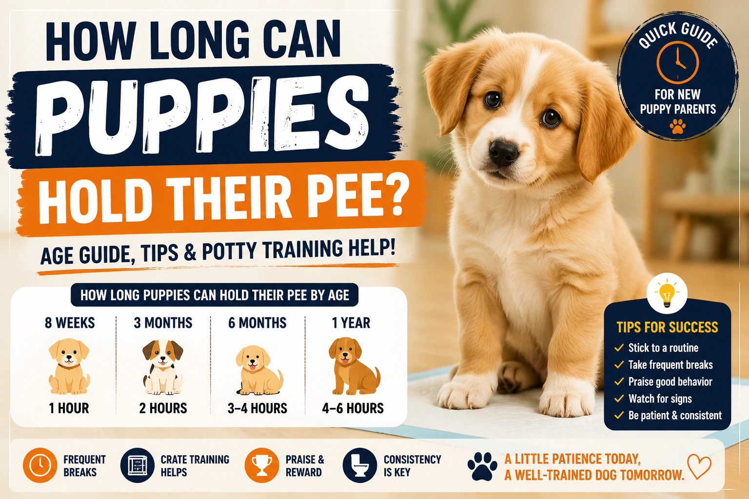 How long can puppies hold their pee guide showing puppy potty training tips and age-based bladder control information