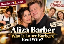 Aliza Barber with Lance Barber in a feature image comparing his real-life wife with Zoe Perry from Young Sheldon.