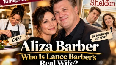 Aliza Barber with Lance Barber in a feature image comparing his real-life wife with Zoe Perry from Young Sheldon.