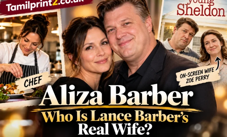 Aliza Barber with Lance Barber in a feature image comparing his real-life wife with Zoe Perry from Young Sheldon.