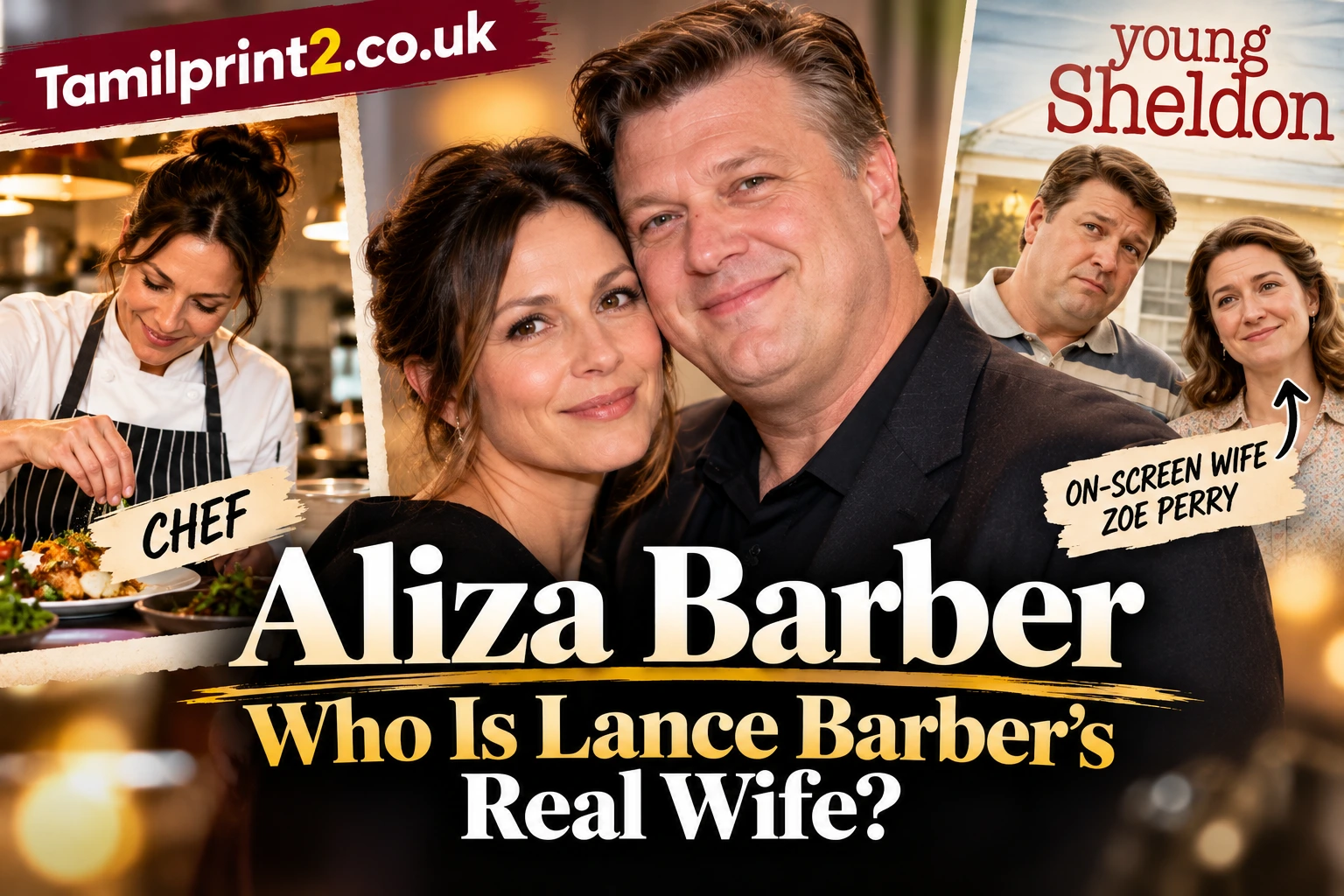 Aliza Barber with Lance Barber in a feature image comparing his real-life wife with Zoe Perry from Young Sheldon.