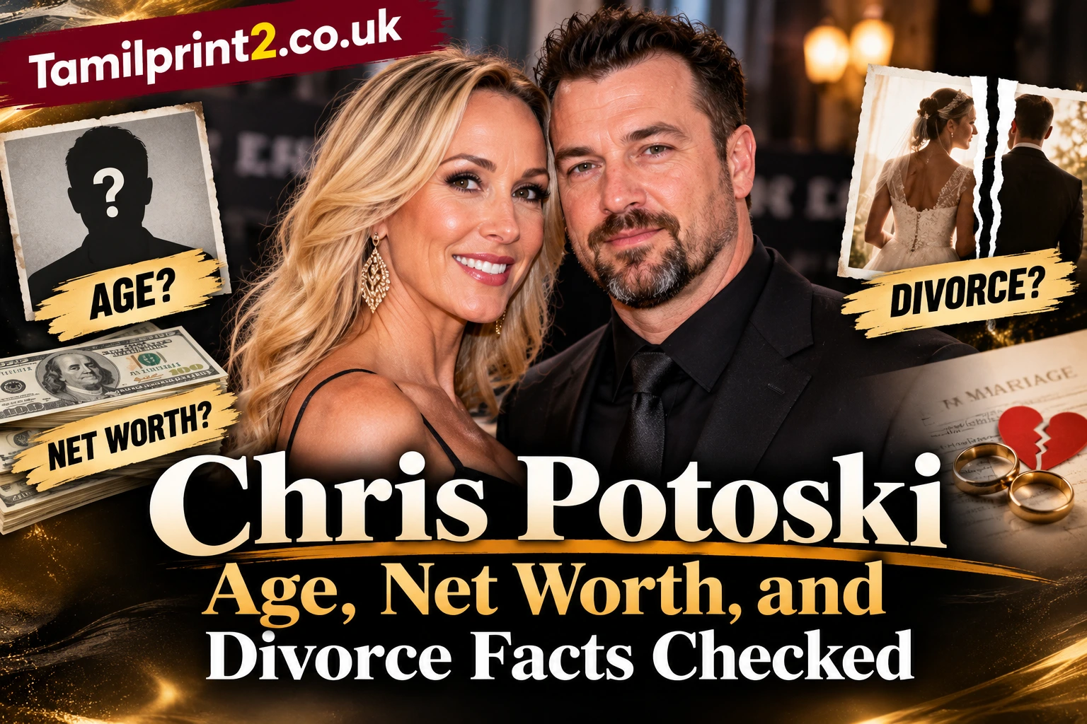 Chris Potoski feature image with age, net worth, marriage, and divorce fact-checking themes.