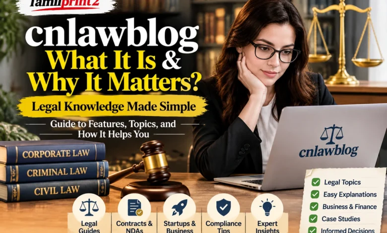 Cnlawblog feature image showing legal books, scales of justice, contracts, business law, compliance, NDAs, and simple legal guidance for readers.