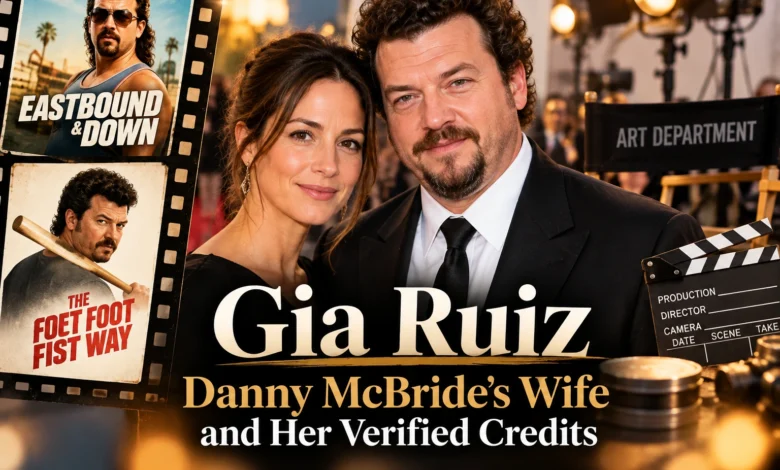 Gia Ruiz with Danny McBride in an editorial image highlighting her verified credits on Eastbound & Down and The Foot Fist Way.
