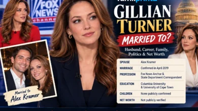 Gillian Turner feature image with husband Alex Kramer, highlighting her Fox News career, marriage, family, politics, and net worth facts.
