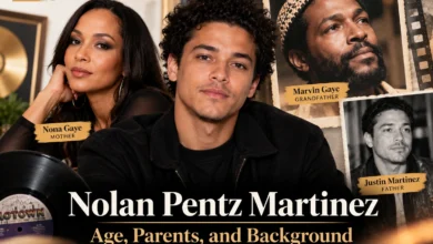 Nolan Pentz Martinez with Nona Gaye, Justin Martinez, and Marvin Gaye in a celebrity family feature image.