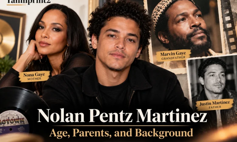 Nolan Pentz Martinez with Nona Gaye, Justin Martinez, and Marvin Gaye in a celebrity family feature image.