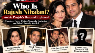 Rajesh Nihalani feature image with Archie Panjabi highlighting their reported marriage since 1998, private life, career claims, and verified facts.