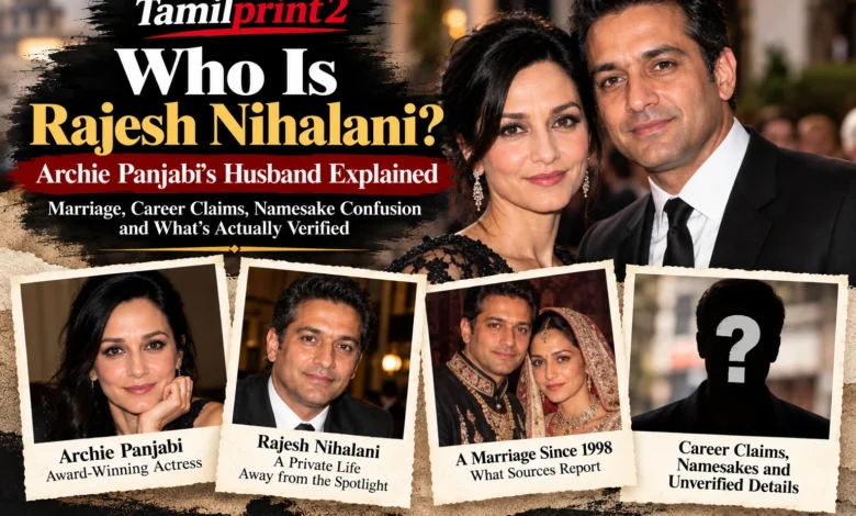 Rajesh Nihalani feature image with Archie Panjabi highlighting their reported marriage since 1998, private life, career claims, and verified facts.