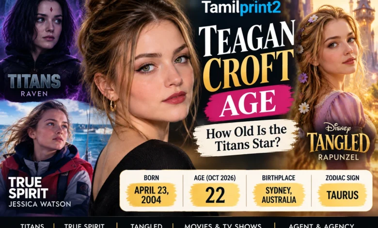Teagan Croft age feature image highlighting her roles as Raven in Titans, Jessica Watson in True Spirit, and Rapunzel in Tangled.